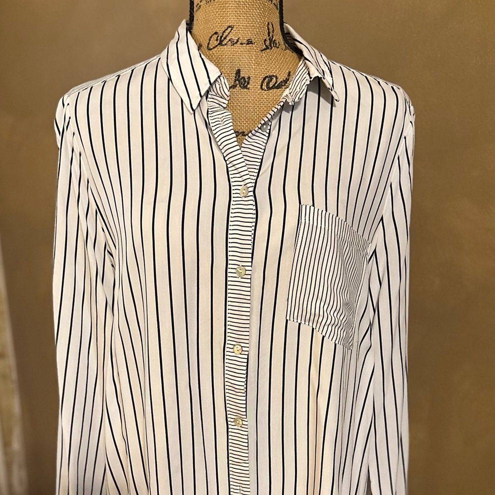 Black and White Striped Long Sleeve Blouse